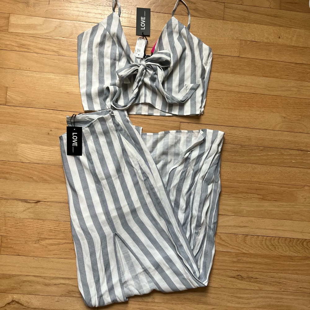 Love university 2 piece blue and white stripped cami top and pants - brand new